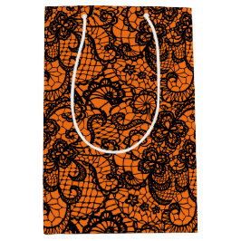 Halloween Black Lace auf Orange Mittlere Geschenktüte