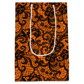 Halloween Black Lace auf Orange Mittlere Geschenktüte (Rückseite)