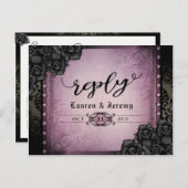 Halloween Black & Lila Gothic Reply PostCard Einladungspostkarte (Vorne/Hinten)