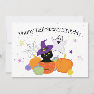 Halloween Black Niedlich Cat und Pumpkins Einladung
