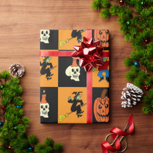 Halloween Black & Orange Checked Wrapping Paper Geschenkpapier