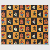 Halloween Black & Orange Checked Wrapping Paper Geschenkpapier (Flach)