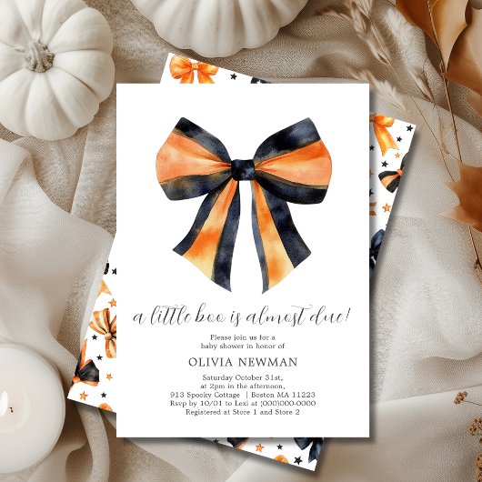 Halloween Black Orange Coquette Bow Babydusche Einladung