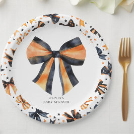 Halloween Black Orange Coquette Bow Babydusche Pappteller