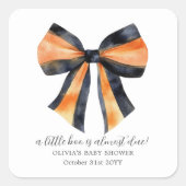 Halloween Black Orange Coquette Bow Babydusche Quadratischer Aufkleber (Vorderseite)