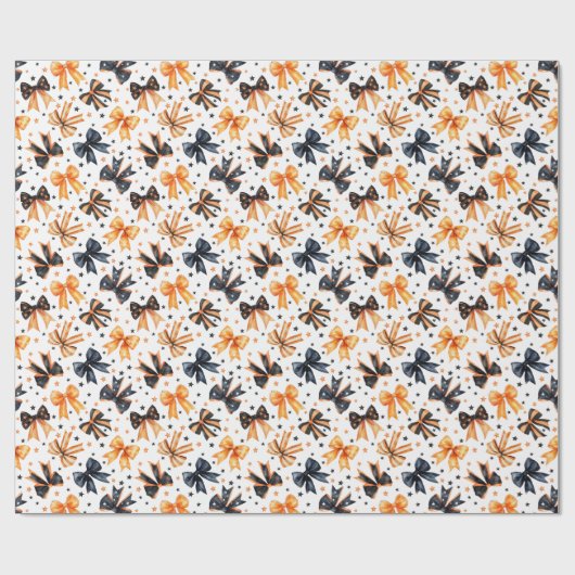 Halloween Black Orange Coquette Bow Geschenkpapier (Flach)