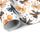 Halloween Black Orange Coquette Bow Geschenkpapier (Rolleneckpunkt)
