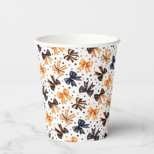 Halloween Black Orange Coquette Bow Pappbecher (Rückseite)