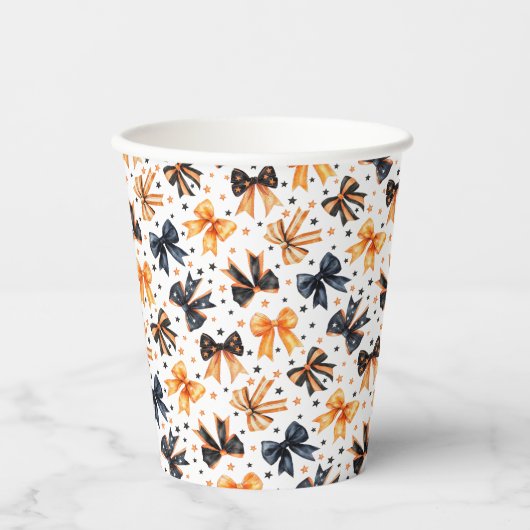 Halloween Black Orange Coquette Bow Pappbecher (Vorderseite)