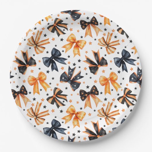 Halloween Black Orange Coquette Bow Pappteller (Vorderseite)