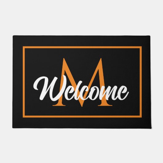 Halloween Black Orange Family Monogram Willkommen Fußmatte (Vorderseite)