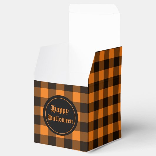 Halloween Black Orange Gingham Karo Pattern Geschenkschachtel (Geöffnet)