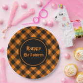 Halloween Black Orange Gingham Karo Pattern Pappteller (Party)