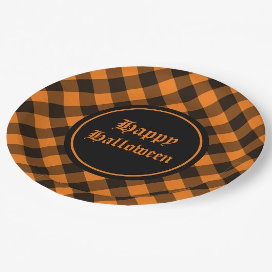 Halloween Black Orange Gingham Karo Pattern Pappteller (Schrägansicht)