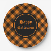 Halloween Black Orange Gingham Karo Pattern Pappteller (Vorderseite)