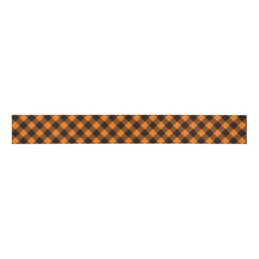 Halloween Black Orange Gingham Karo Pattern Ripsband (Vorderseite)
