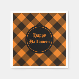 Halloween Black Orange Gingham Karo Pattern Serviette