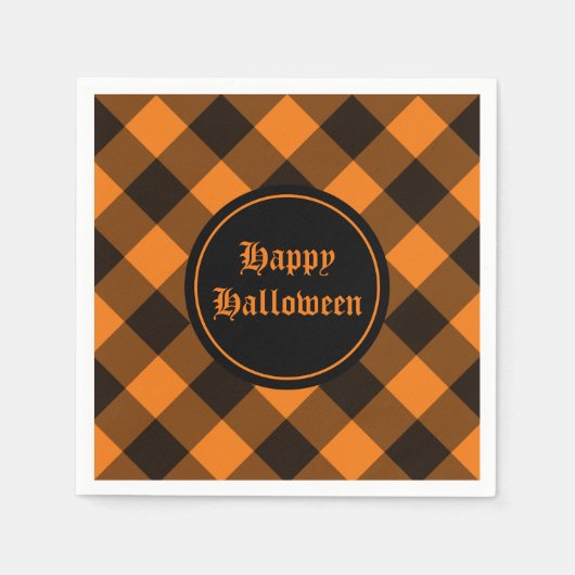 Halloween Black Orange Gingham Karo Pattern Serviette (Vorderseite)