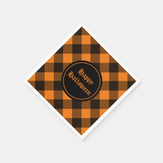 Halloween Black Orange Gingham Karo Pattern Serviette (Ecke)