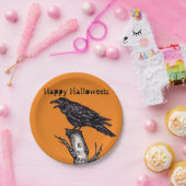 Halloween Black Orange Gothic Raven Crow Date Pappteller (Party)