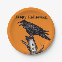 Halloween Black Orange Gothic Raven Crow Date Pappteller