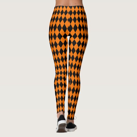 Halloween Black Orange Harlequin Pattern Kostüm Leggings (Rückseite)