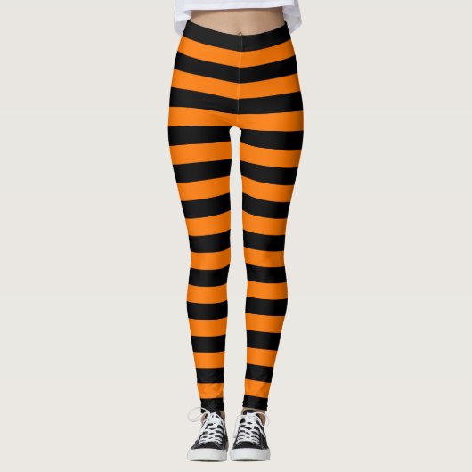Halloween Black Orange Stripes Party Leggings (Vorderseite)