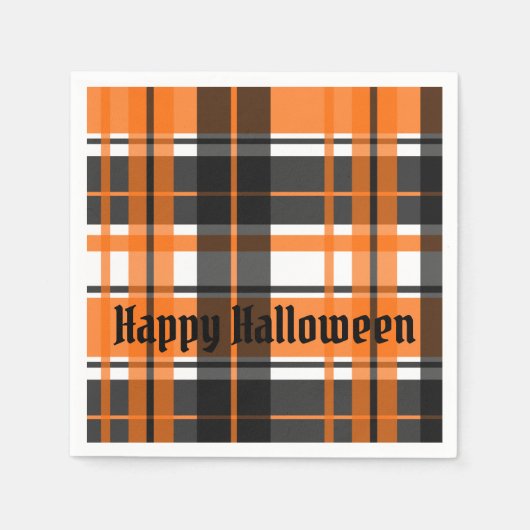 Halloween Black Orange und White Kariert Serviette (Vorderseite)