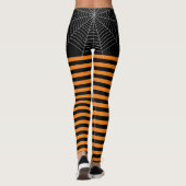 Halloween Black Orange White Spinnennetze Streifen Leggings (Rückseite)