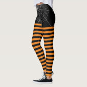Halloween Black Orange White Spinnennetze Streifen Leggings (Links)