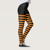 Halloween Black Orange White Spinnennetze Streifen Leggings (Rechts)