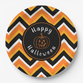 Halloween Black Orange White Zigzags Pappteller