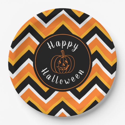 Halloween Black Orange White Zigzags Pappteller (Vorderseite)