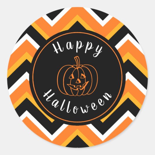 Halloween Black Orange White Zigzags Runder Aufkleber (Vorderseite)