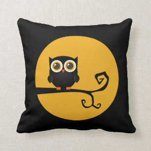 Halloween Black Owl Yellow Moon Throw Kissen