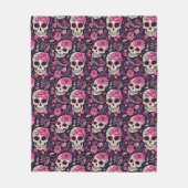 Halloween Black & Pink Sugar Skull Moderner Vintag Fleecedecke (Vorderseite)