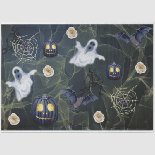 Halloween Black Pumpkin, Geister und Spider Web Seidenpapier (Vorderseite)