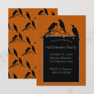 Halloween Black Ravens Minimalistisches Muster Einladung