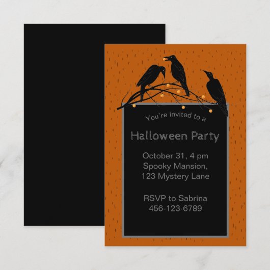 Halloween Black Ravens Spooky Einladung (Vorne/Hinten)