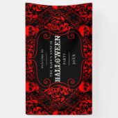 Halloween Black Red Gothic Skull Damask Banner (Vertikal)