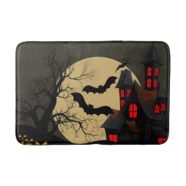 Halloween Black Red Spuk House Bat Full Moon Badematte