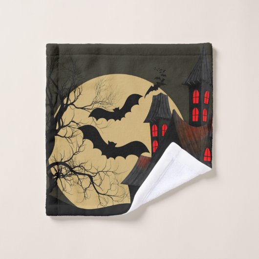 Halloween Black Red Spuk House Bat Full Moon Badhandtuch Set (Waschlappen)