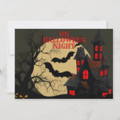 Halloween Black Red Spuk House Bat Full Moon Einladung (Vorderseite)