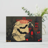 Halloween Black Red Spuk House Bat Full Moon Einladung (Stehend Vorderseite)
