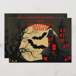 Halloween Black Red Spuk House Bat Full Moon Einladung