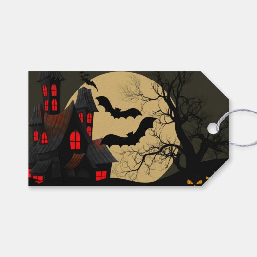Halloween Black Red Spuk House Bat Full Moon Geschenkanhänger (Vorderseite (Horizontal))