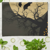 Halloween Black Red Spuk House Bat Full Moon Geschirrtuch (Gefaltet)