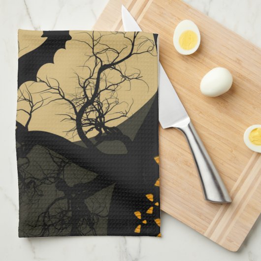 Halloween Black Red Spuk House Bat Full Moon Geschirrtuch (Viertel Falte)