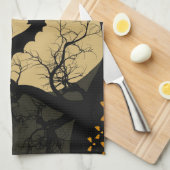 Halloween Black Red Spuk House Bat Full Moon Geschirrtuch (Viertel Falte)