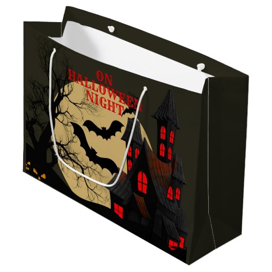 Halloween Black Red Spuk House Bat Full Moon Große Geschenktüte (Vorderseite Schrägansicht)